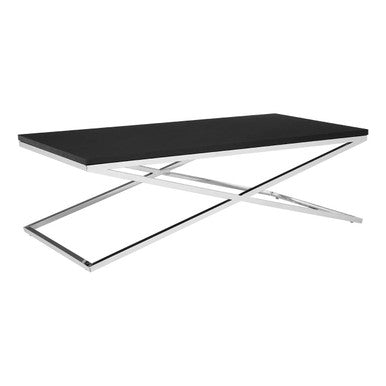 Orsina Tribute Coffee Table – Black Leather Effect with Silver Base
