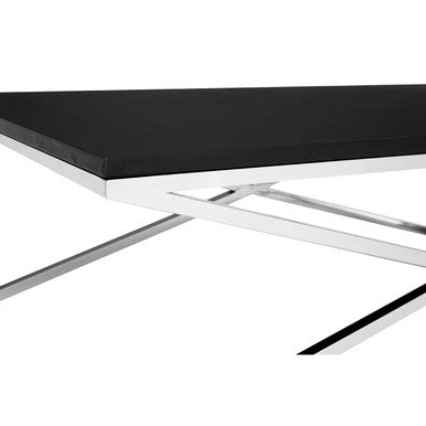 Orsina Tribute Coffee Table – Black Leather Effect with Silver Base