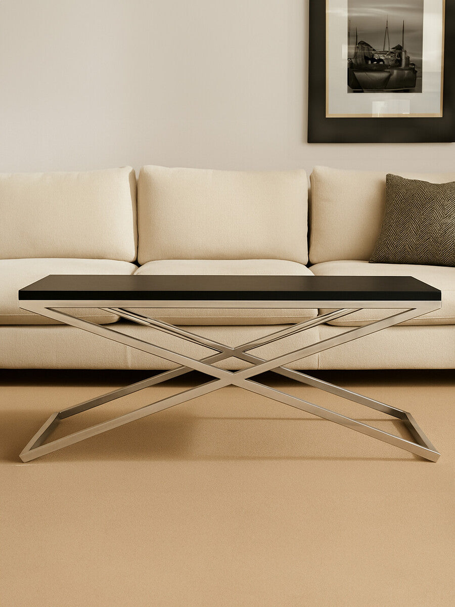 Orsina Tribute Coffee Table – Black Leather Effect with Silver Base