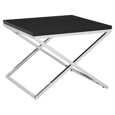Orsina Black Leather Look End Table | Silver Stainless Steel Legs