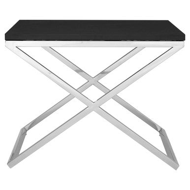 Orsina Black Leather Look End Table | Silver Stainless Steel Legs