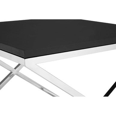 Orsina Black Leather Look End Table | Silver Stainless Steel Legs
