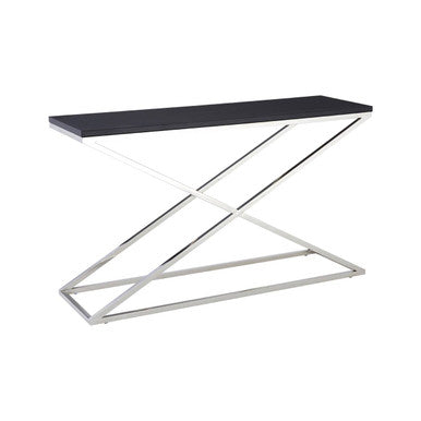 Orsina Tribute Console Table – Black Leather Effect & Stainless Steel