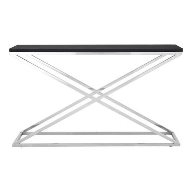 Orsina Tribute Console Table – Black Leather Effect & Stainless Steel