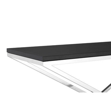 Orsina Tribute Console Table – Black Leather Effect & Stainless Steel
