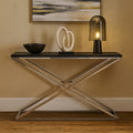 Orsina Tribute Console Table – Black Leather Effect & Stainless Steel