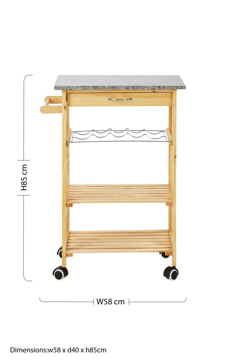 Orsina Harlow Glenn Pinewood Large Kitchen Trolley | Rolling Prep Cart