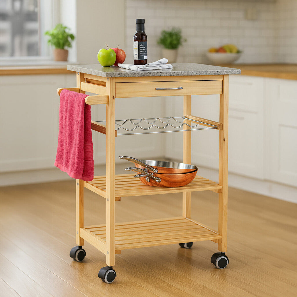 Orsina Harlow Glenn Pinewood Large Kitchen Trolley | Rolling Prep Cart