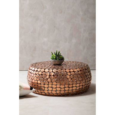 Orsina Templar Gold Round Iron Pebble Design Coffee Table