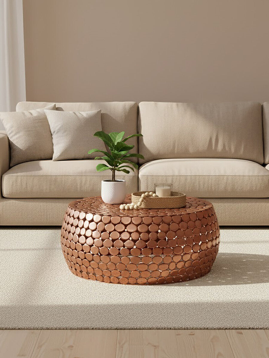 Orsina Templar Gold Round Iron Pebble Design Coffee Table