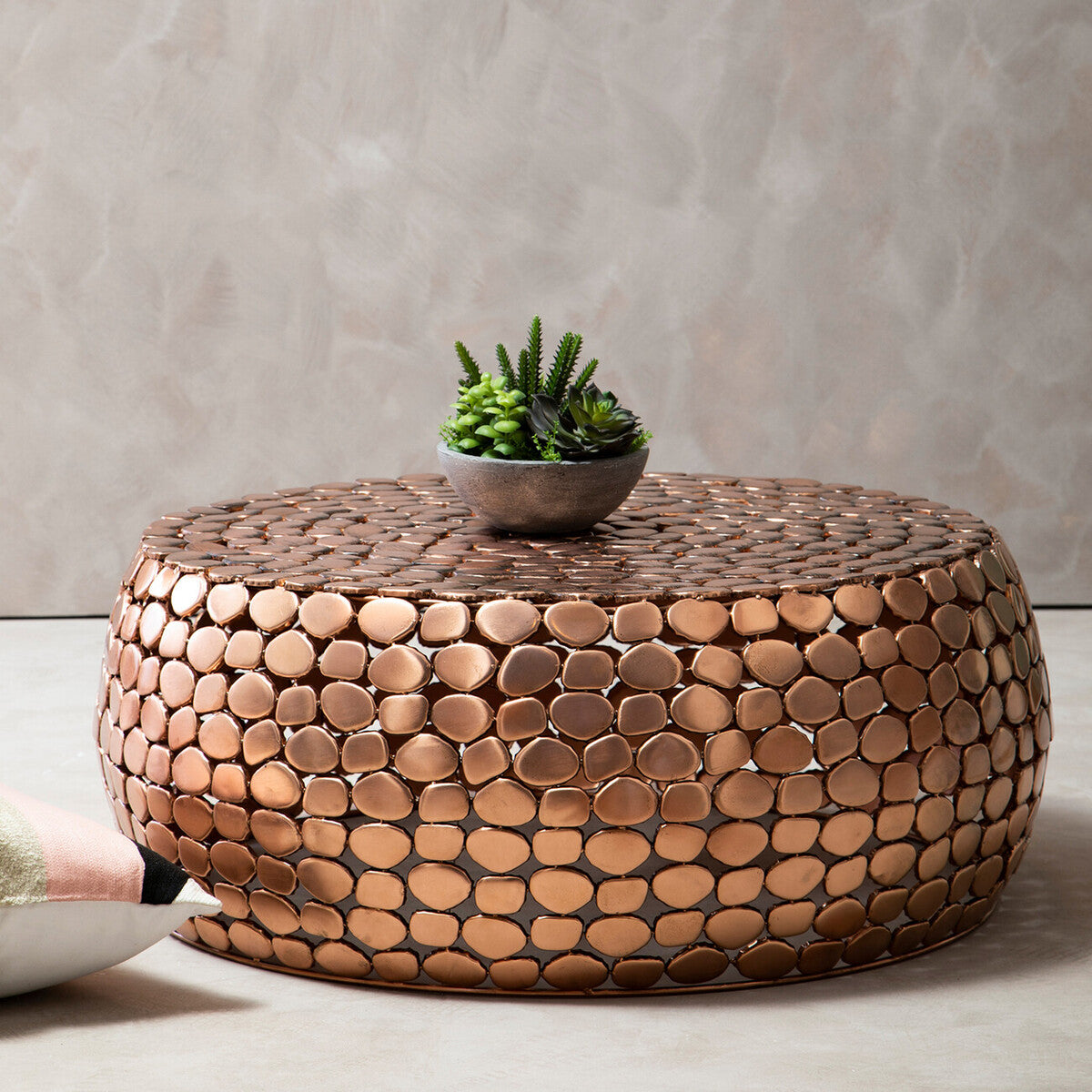 Orsina Templar Gold Round Iron Pebble Design Coffee Table
