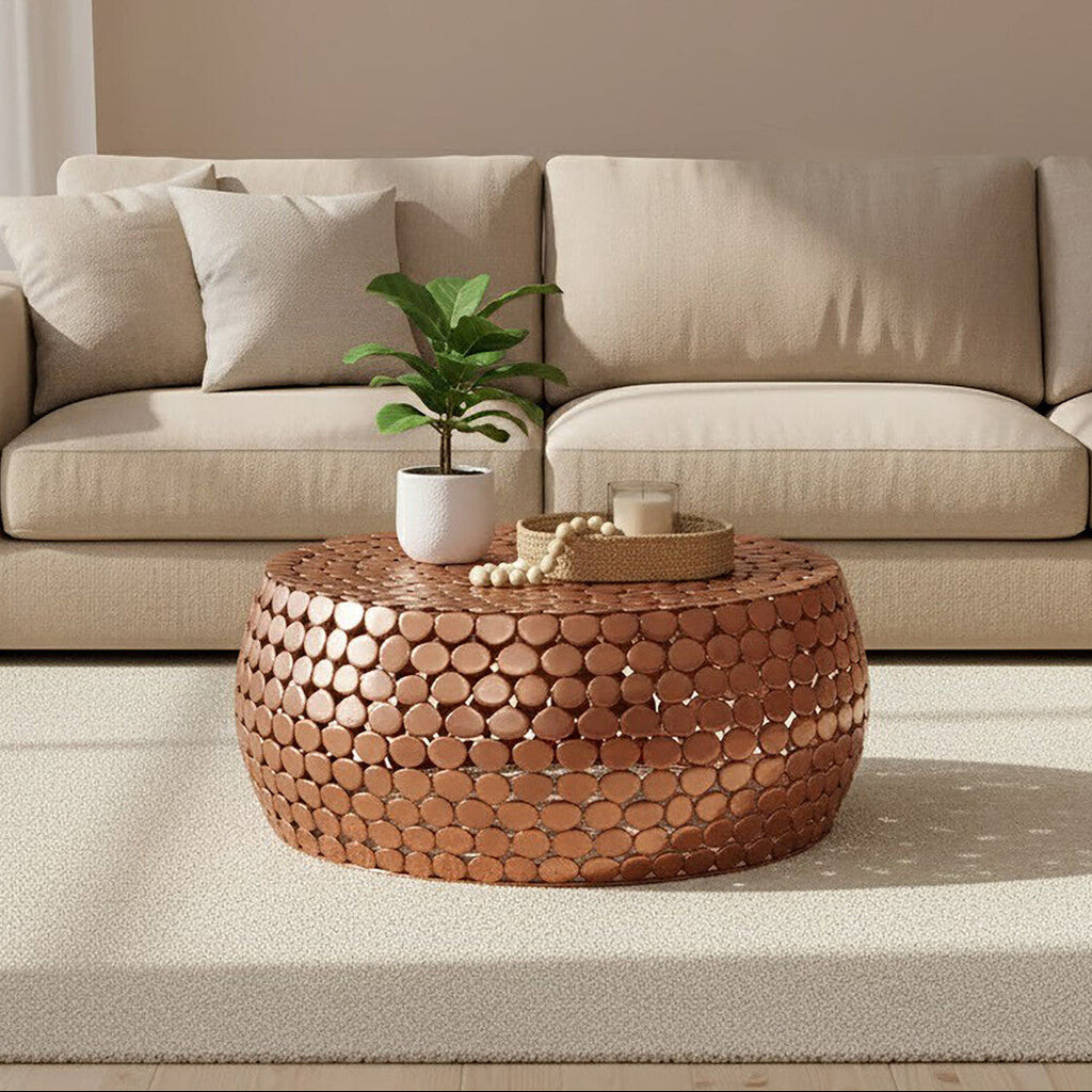Orsina Templar Gold Round Iron Pebble Design Coffee Table