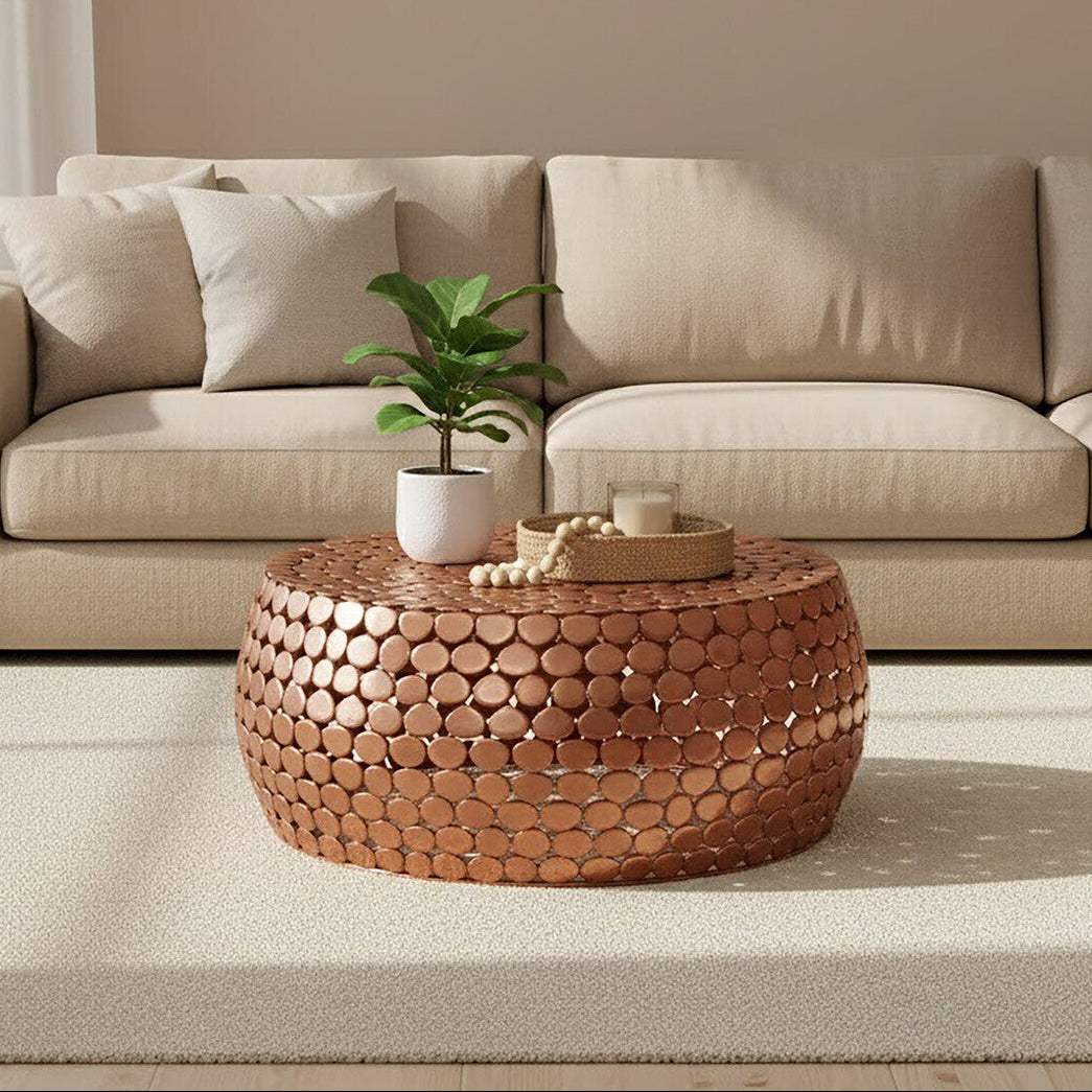 Orsina Templar Gold Round Iron Pebble Design Coffee Table