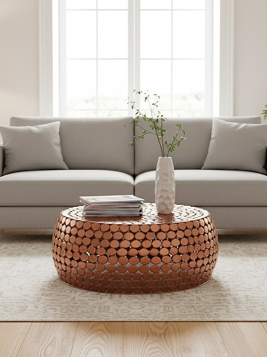 Orsina Templar Gold Round Iron Pebble Design Coffee Table