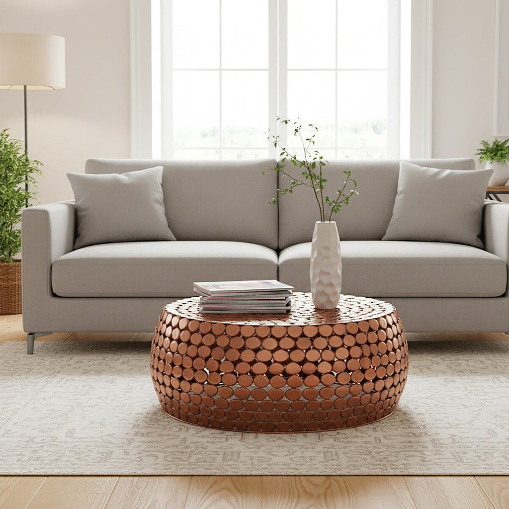 Orsina Templar Gold Round Iron Pebble Design Coffee Table