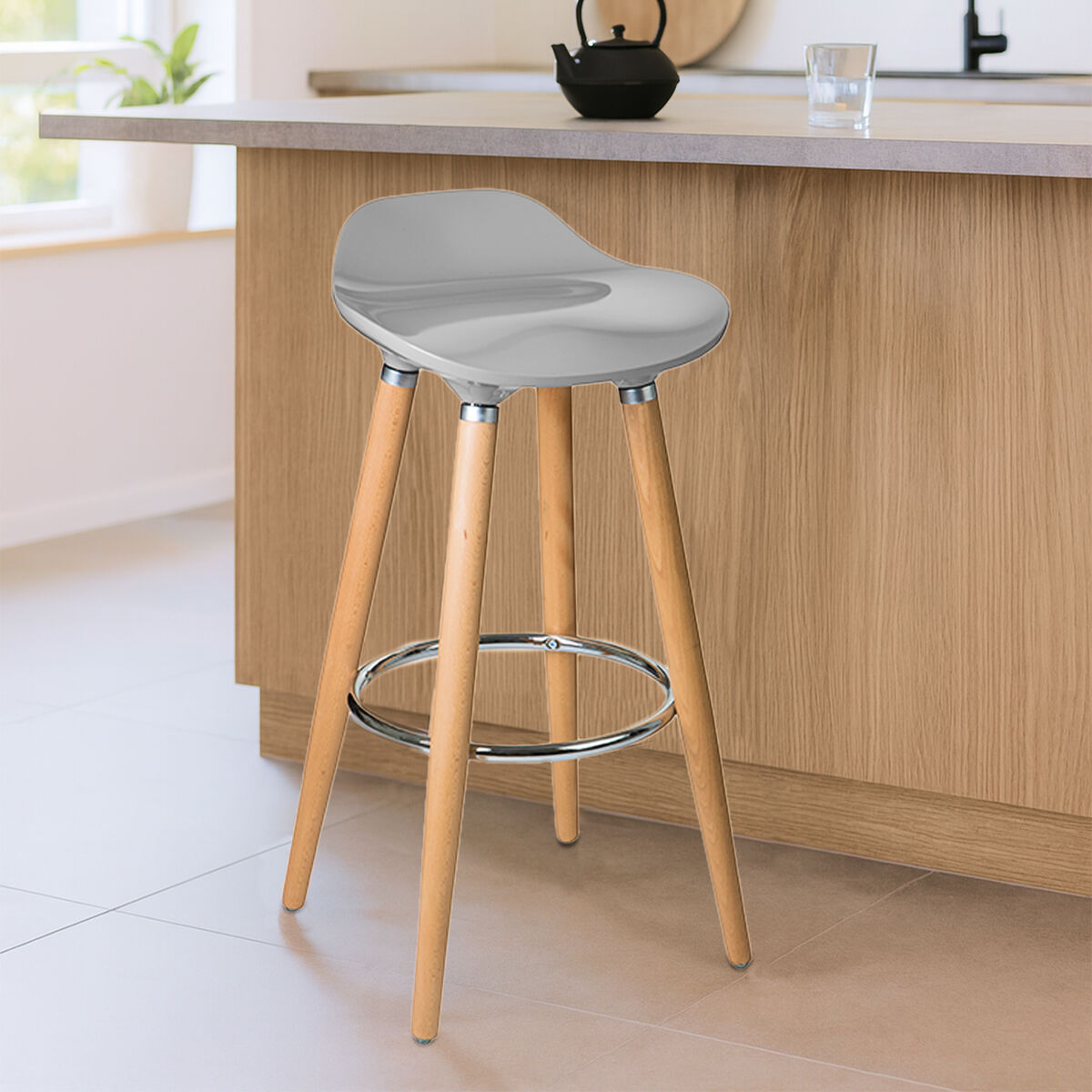 Orsina Stockholm Bar Stool – Taupe ABS and Beech Wood Kitchen Seat
