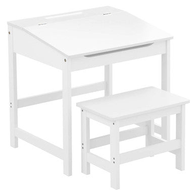 Orsina Jordan Kids Desk and Stool Set – White Wooden Study Station