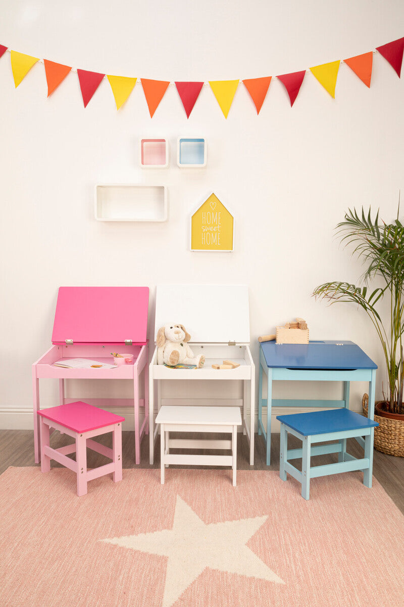 Orsina Jordan Kids Desk and Stool Set – White Wooden Study Station