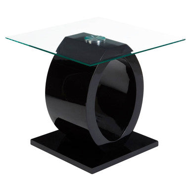Orsina Halo Modern O-Shaped Side Table – Black Base & Tempered Glass