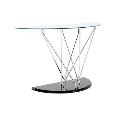 Orsina Halo Half Moon Console Table – Chrome Finish Modern Entryway
