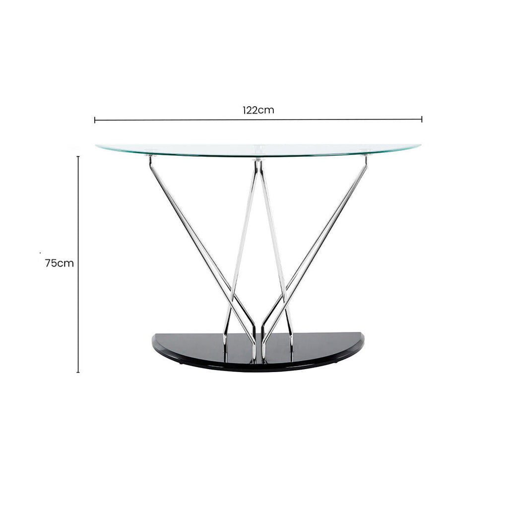 Orsina Halo Half Moon Console Table – Chrome Finish Modern Entryway