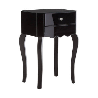 Orsina Orchid Black Mirrored Glass Side Table with 1 Drawer