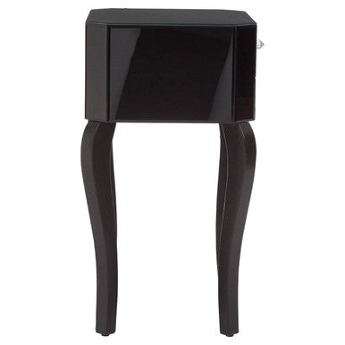 Orsina Orchid Black Mirrored Glass Side Table with 1 Drawer