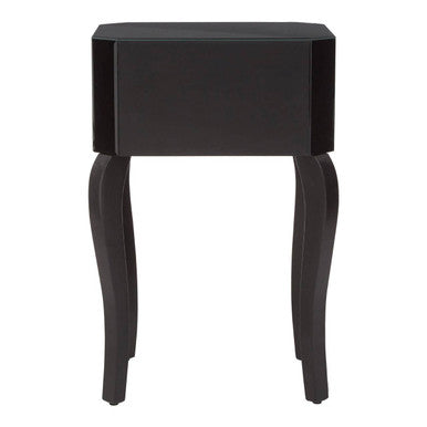 Orsina Orchid Black Mirrored Glass Side Table with 1 Drawer
