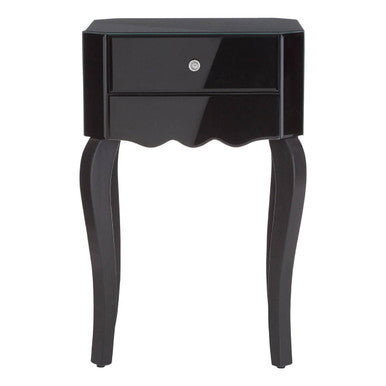 Orsina Orchid Black Mirrored Glass Side Table with 1 Drawer