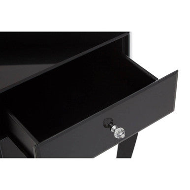Orsina Orchid Black Mirrored Glass Side Table with 1 Drawer