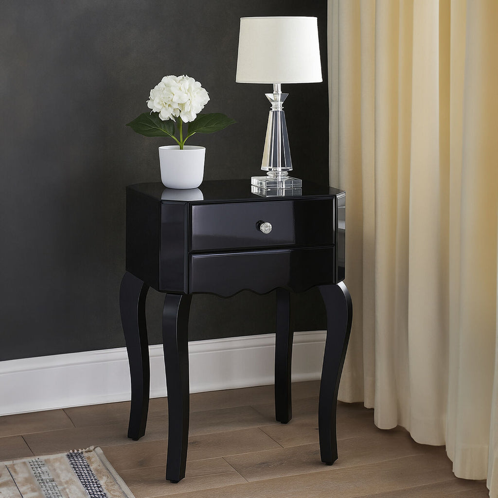 Orsina Orchid Black Mirrored Glass Side Table with 1 Drawer