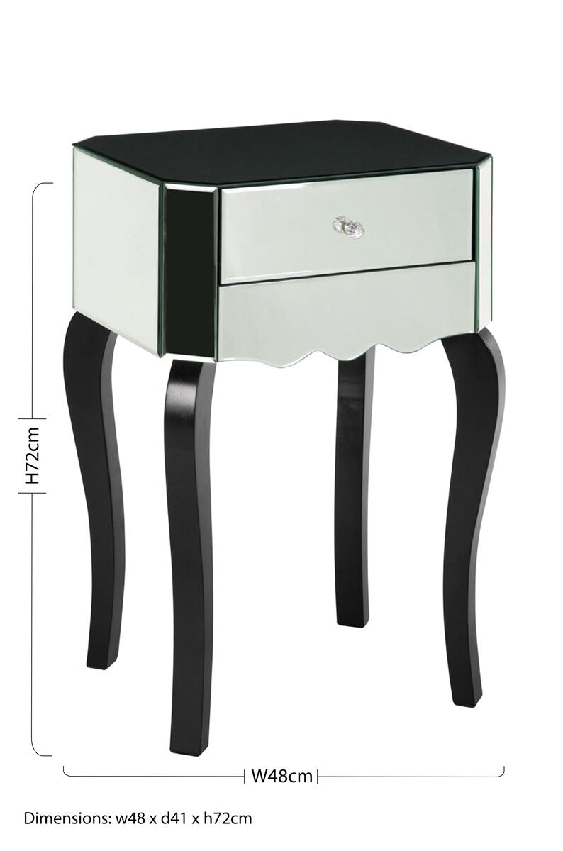 Orsina Orchid Mirrored Glass Bedside Table – 1 Drawer Glam Side Table