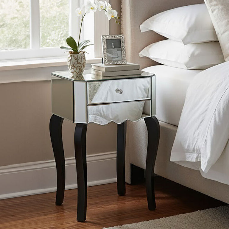 Orsina Orchid Mirrored Glass Bedside Table – 1 Drawer Glam Side Table