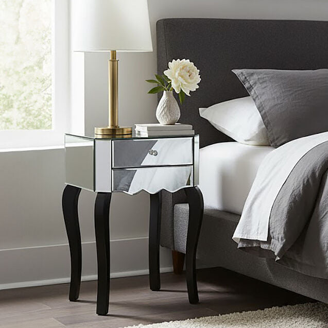 Orsina Orchid Mirrored Glass Bedside Table – 1 Drawer Glam Side Table