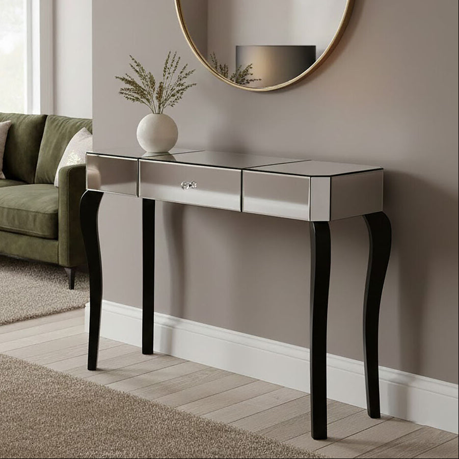 Orsina Orchid Mirrored Glass Console Table with Drawer - Engineered Wood