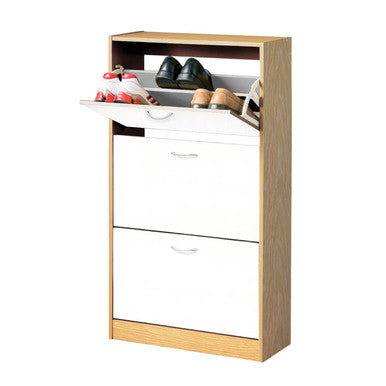Orsina Quinn 3 Drawer Shoe Cupboard | White & Oak Veneer Storage