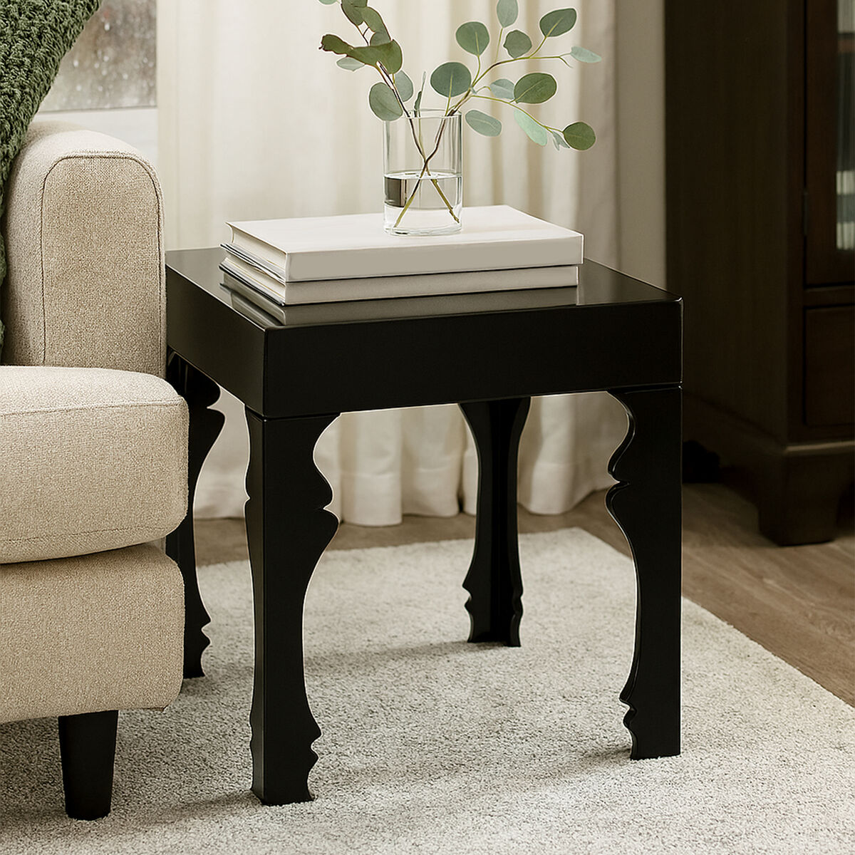 Orsina Luis Black High Gloss Side Table – Modern MDF End Table