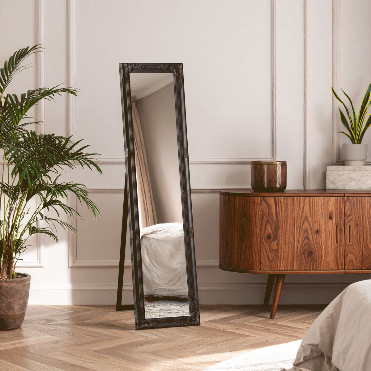 Orsina Brussels Full-Length Floor Mirror – Vintage Black Standing Mirror