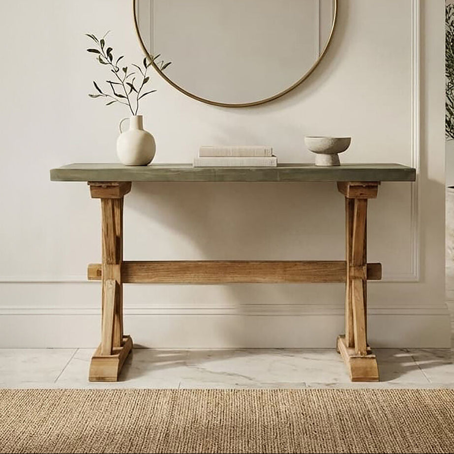 Orsina Pompeii Console Table – Rustic Fir Wood Entryway Table in Grey