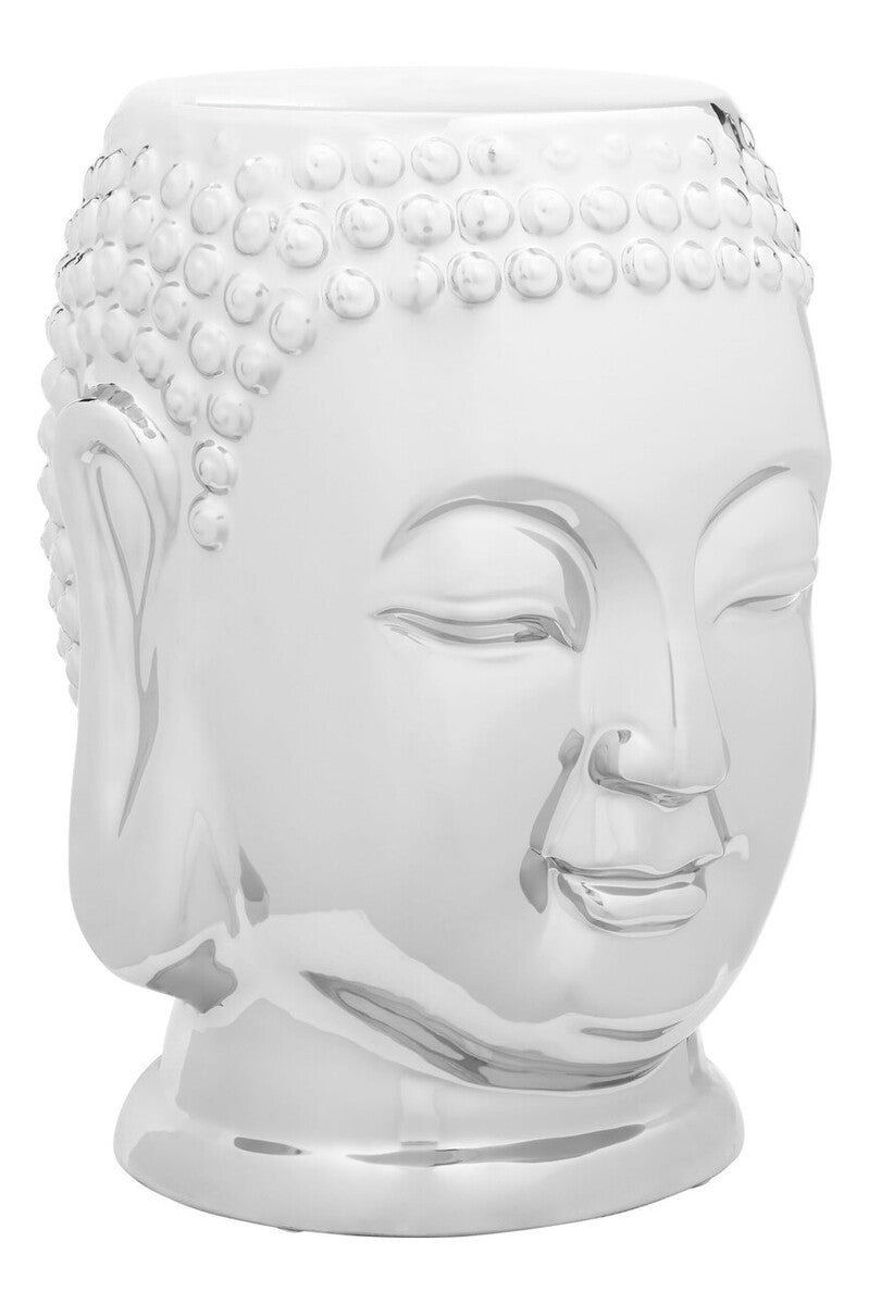 Orsina Silver Buddha Ceramic Side Table – Metallic Dolomite Stool