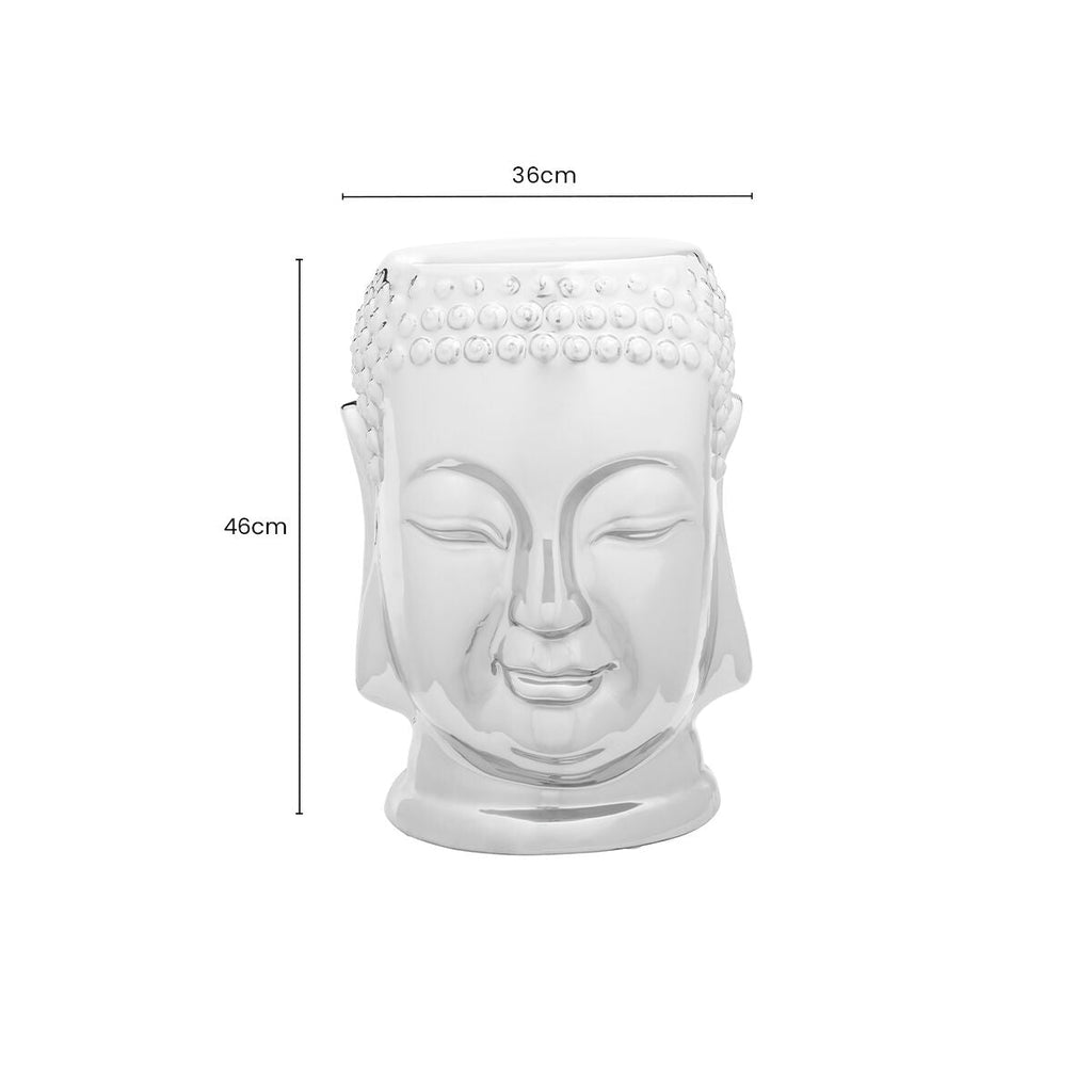 Orsina Silver Buddha Ceramic Side Table – Metallic Dolomite Stool