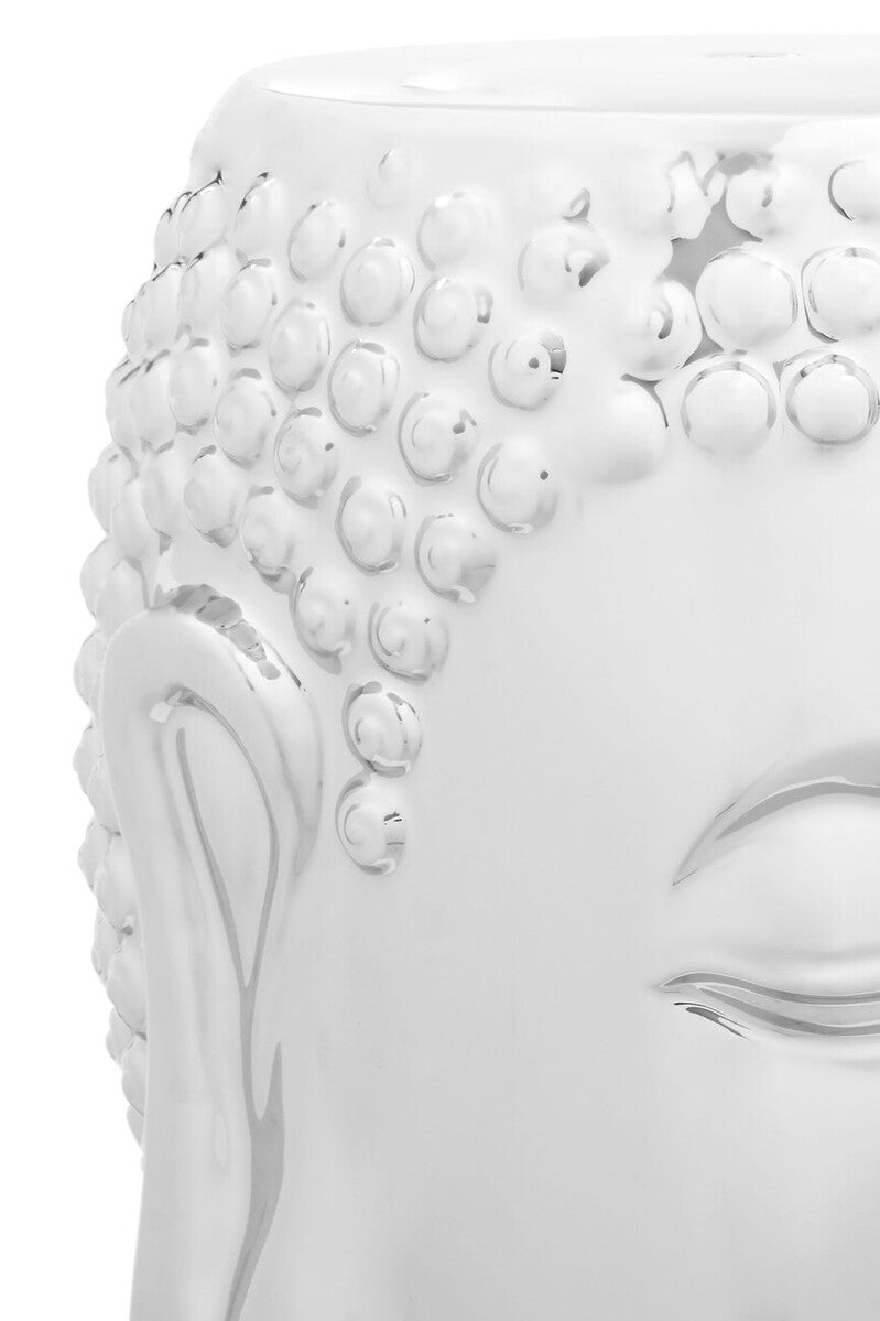 Orsina Silver Buddha Ceramic Side Table – Metallic Dolomite Stool