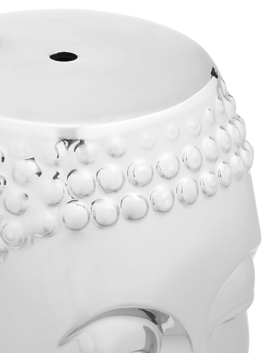 Orsina Silver Buddha Ceramic Side Table – Metallic Dolomite Stool