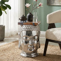 Orsina Silver Buddha Ceramic Side Table – Metallic Dolomite Stool