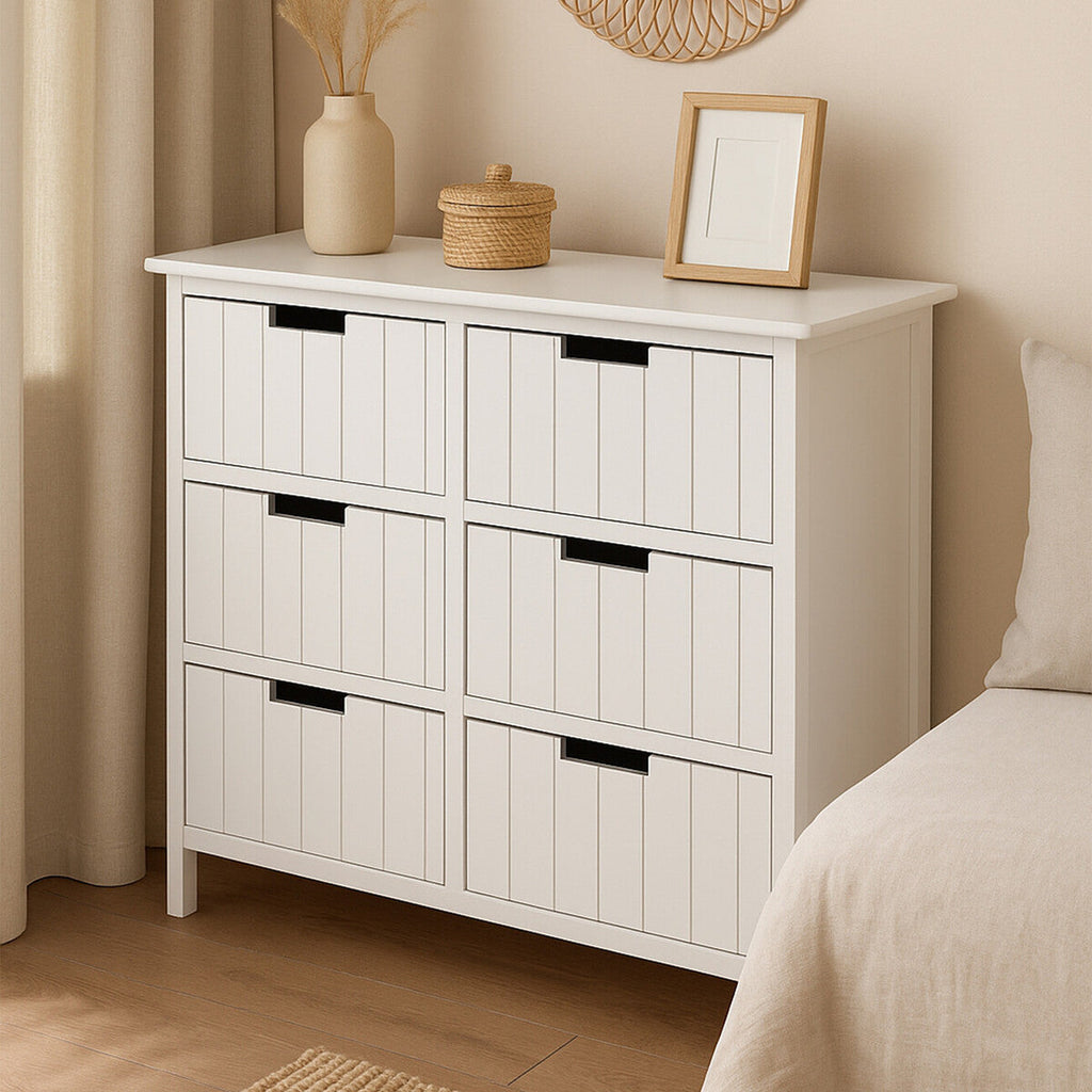 Orsina New England 6-Drawer Chest – White MDF Bedroom Storage