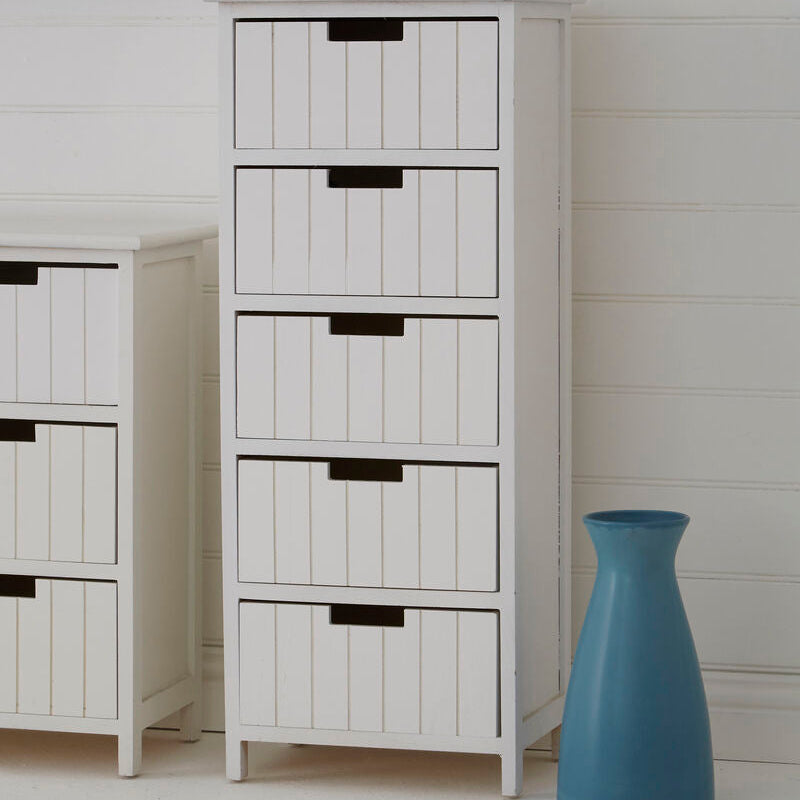 Orsina New England White 5-Drawer Chest – Coastal MDF Bedroom Dresser