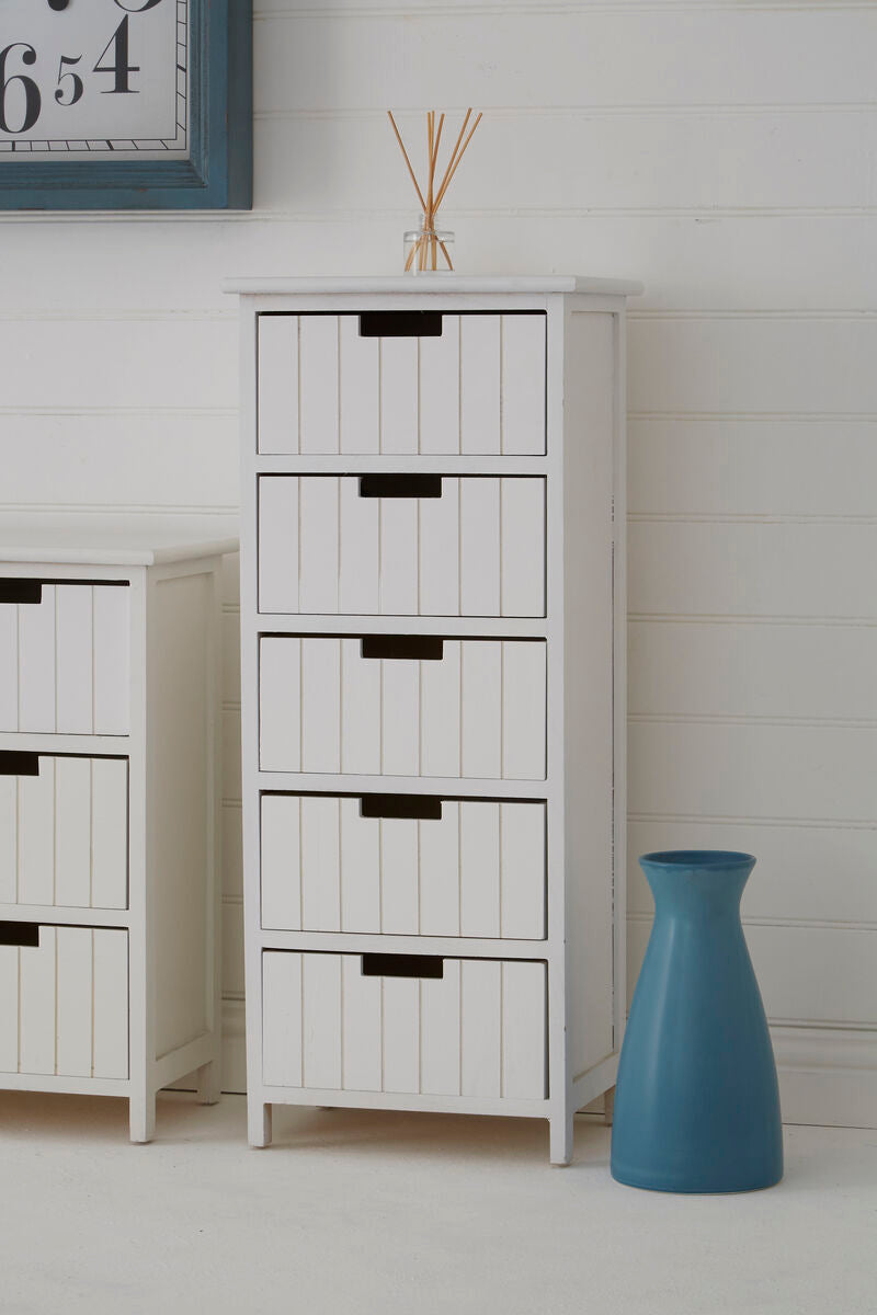 Orsina New England White 5-Drawer Chest – Coastal MDF Bedroom Dresser
