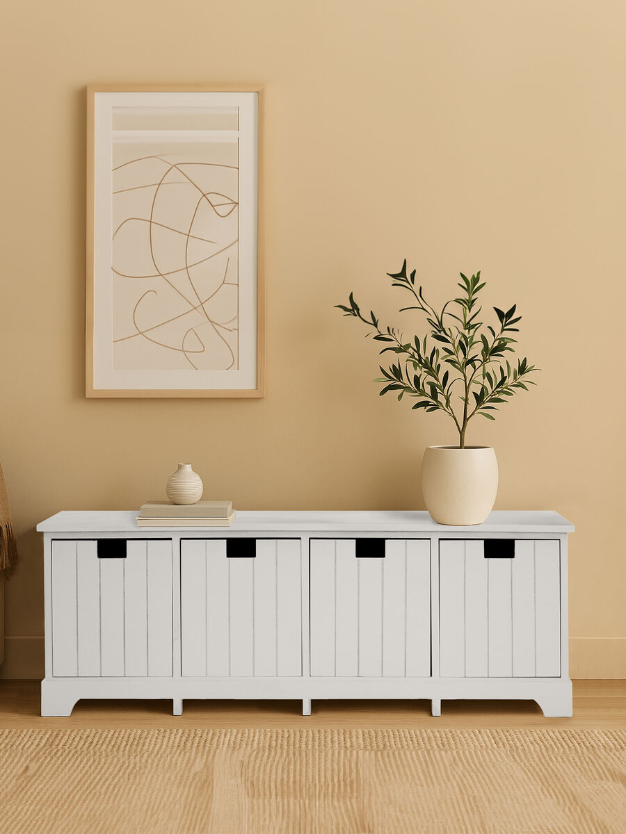 Orsina New England White Storage Bench | 4 Drawer Coastal Entryway Seat