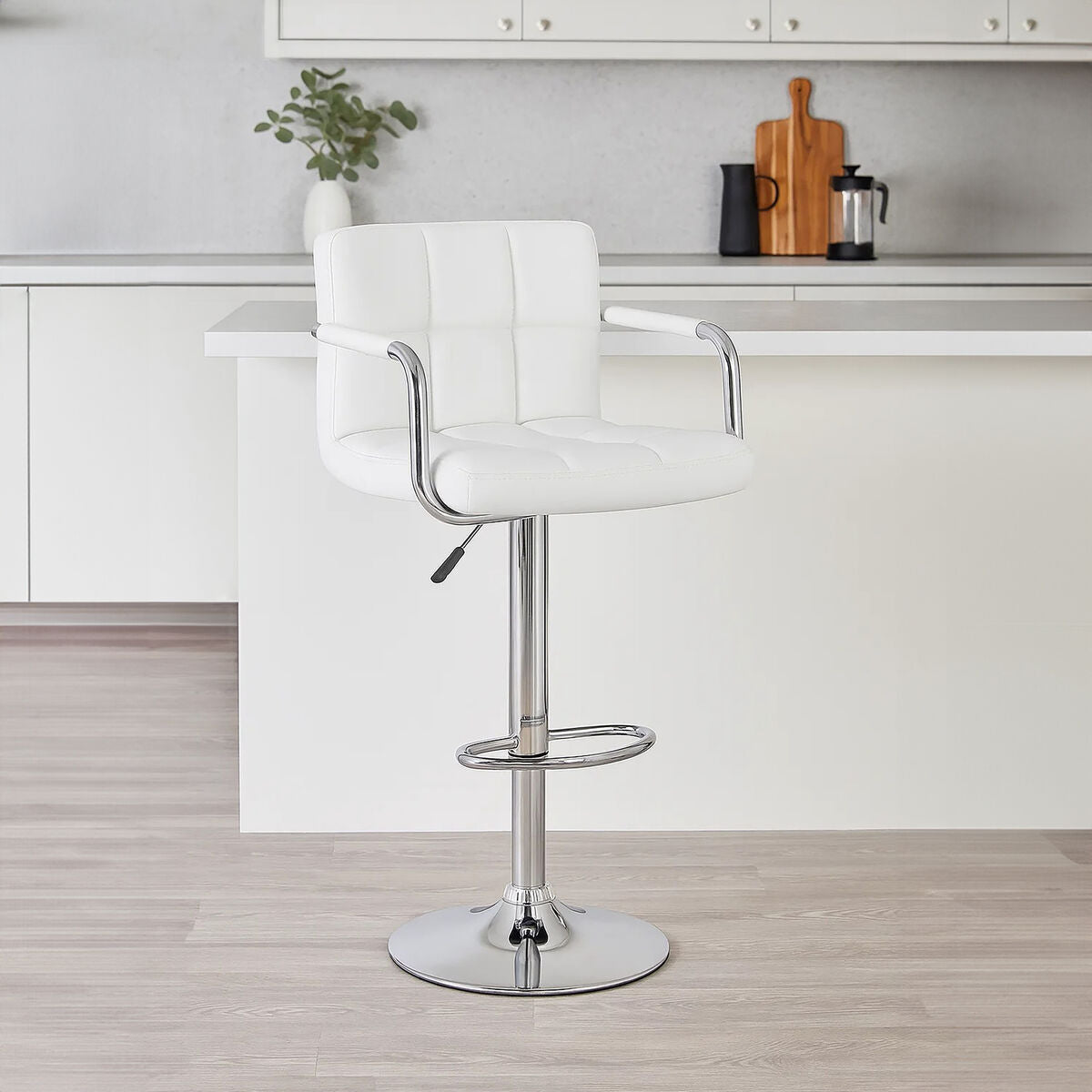 Orsina Starz White Leather Effect Swivel Bar Stool – Adjustable Height