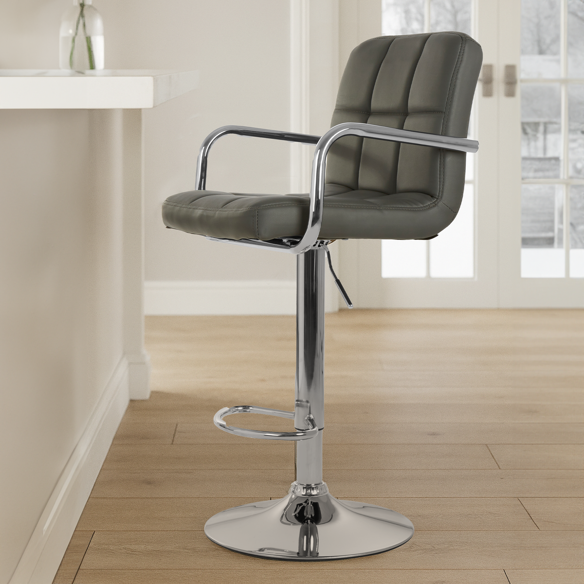 Orsina Starz Grey Leather Effect Bar Stool | Adjustable Kitchen Chair